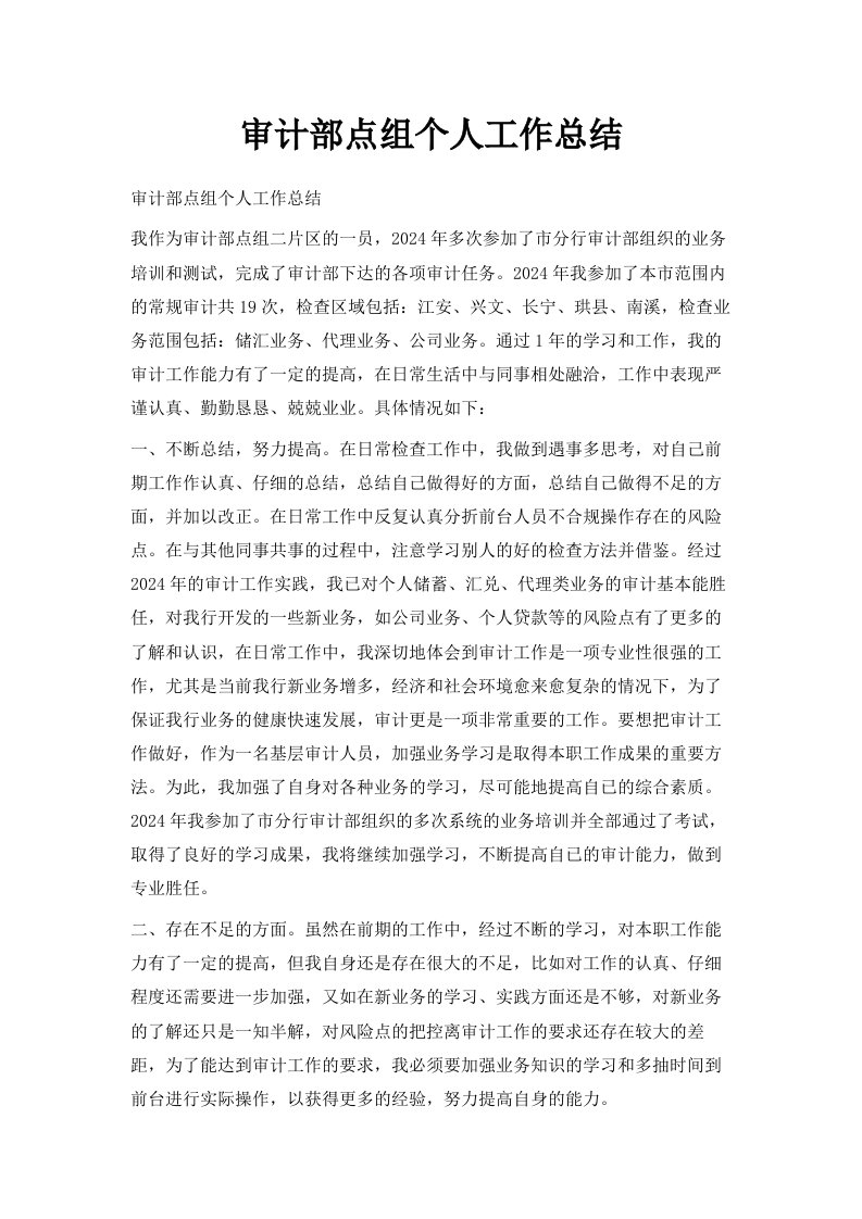 审计部网点组个人工作总结