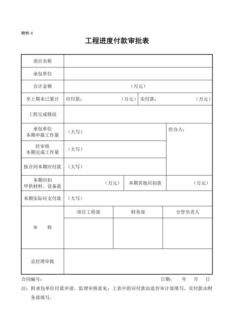 工程进度付款审批表