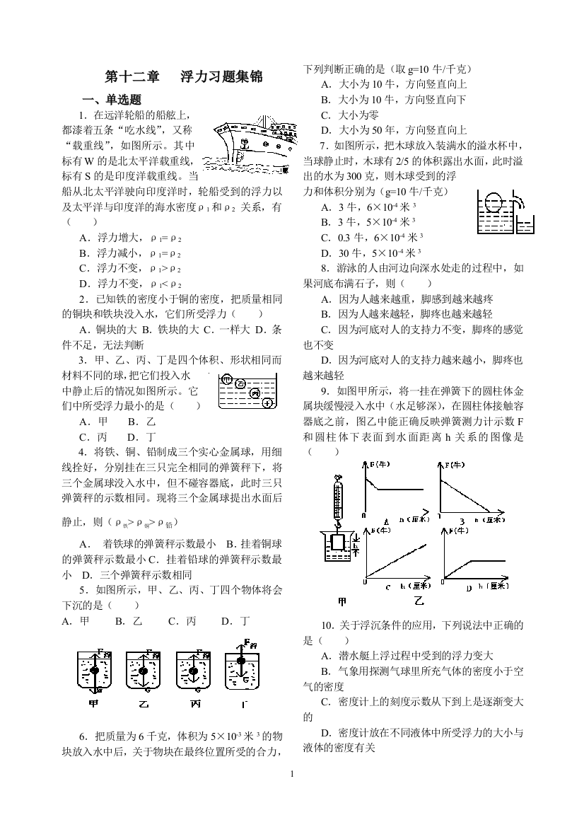 浮力习题集锦