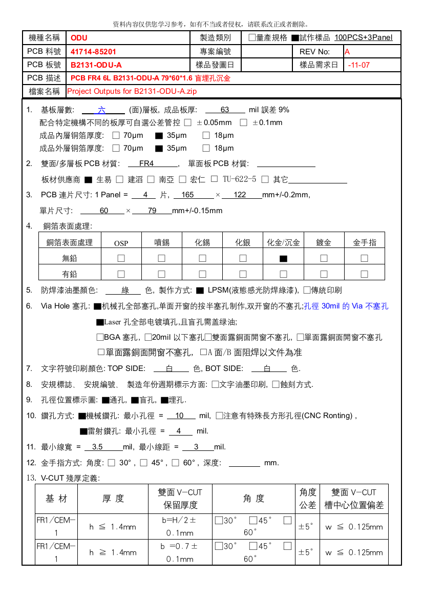 工程规格单模板