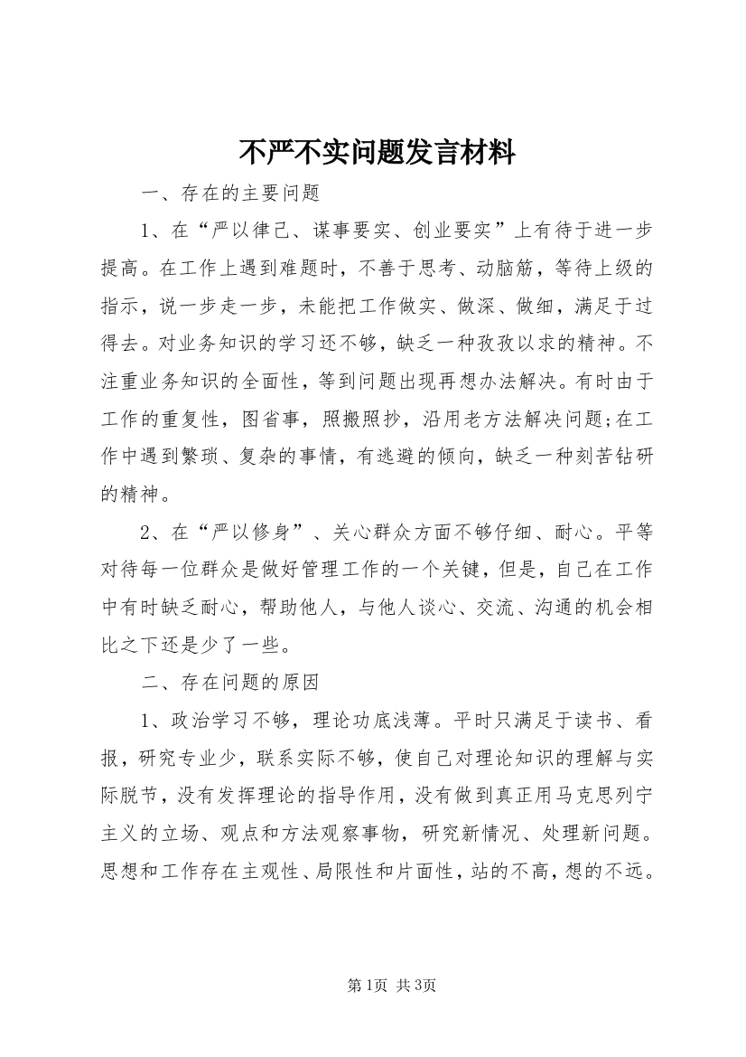 不严不实问题发言材料