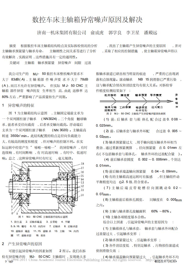 数控车床主轴箱异常噪声原因及解决