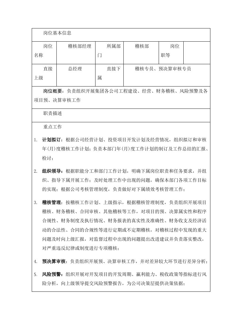 公司管理制度-17-稽核部经理岗位职责