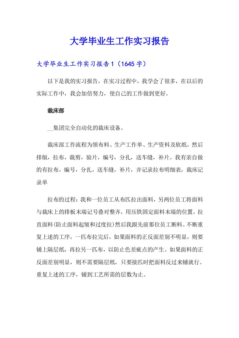 大学毕业生工作实习报告