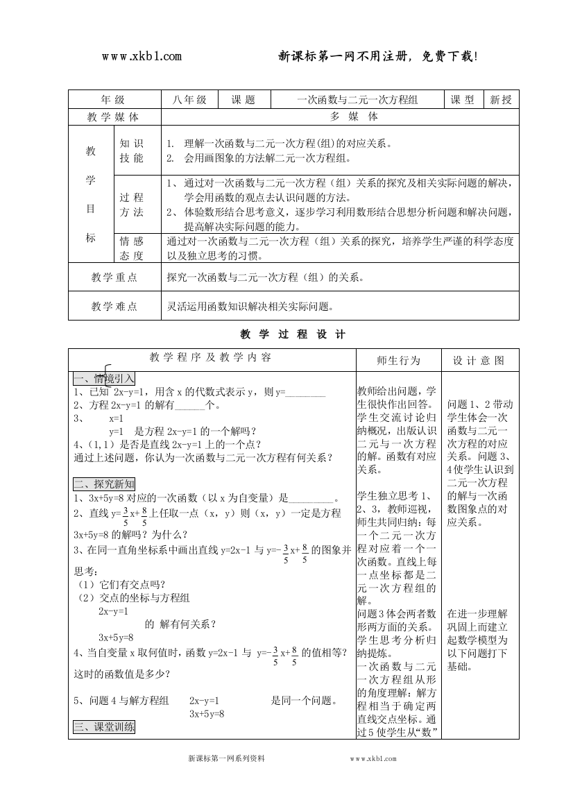 【小学中学教育精选】一次函数与二元一次方程组