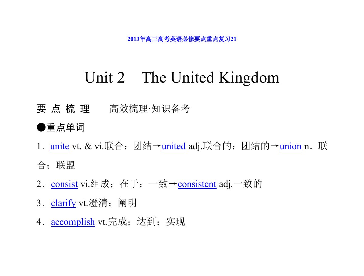 2013年高三高考英语必修要点重点复习(10)