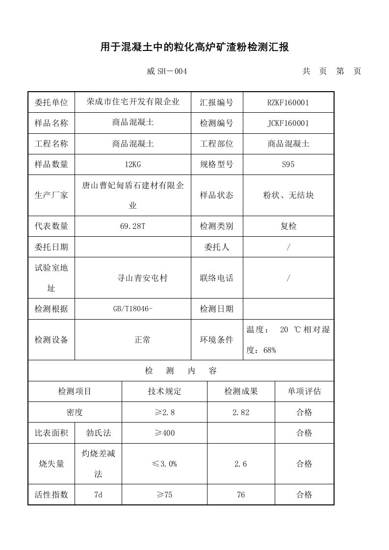 矿粉检测报告