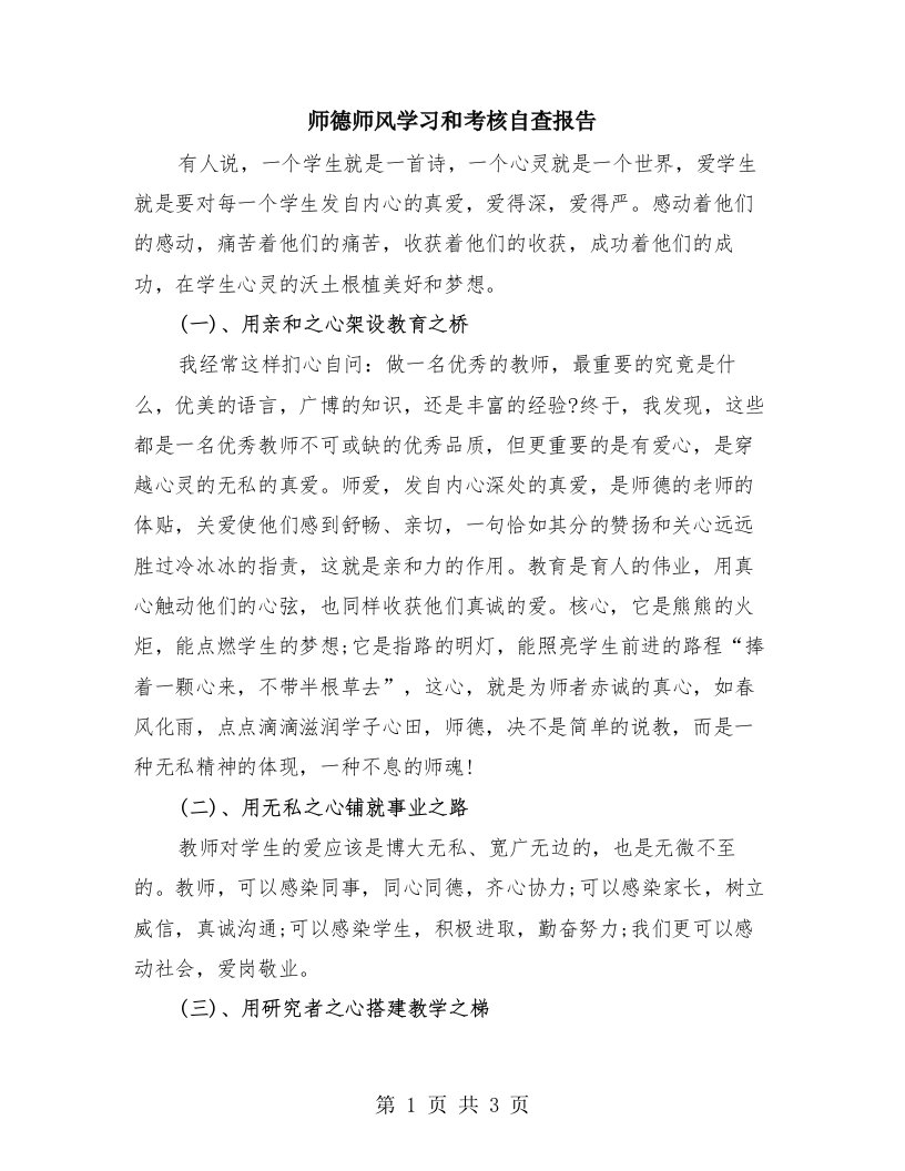 师德师风学习和考核自查报告