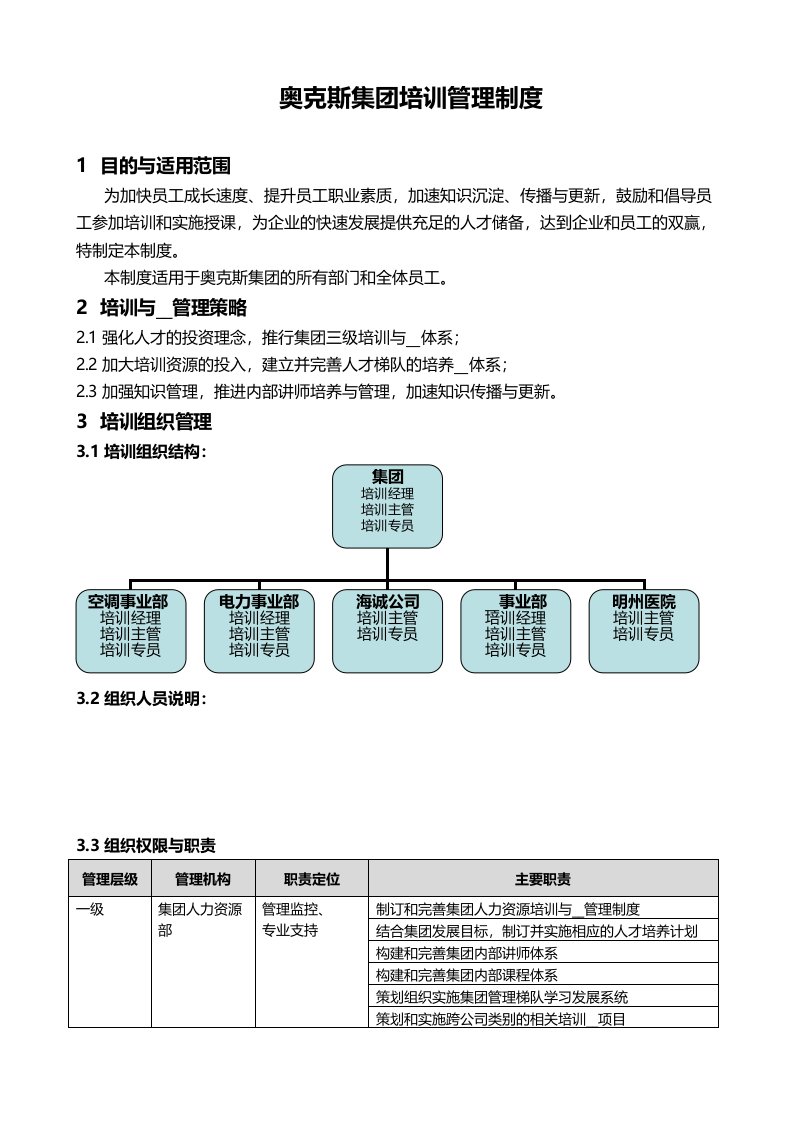 奥克斯集团培训管理制度