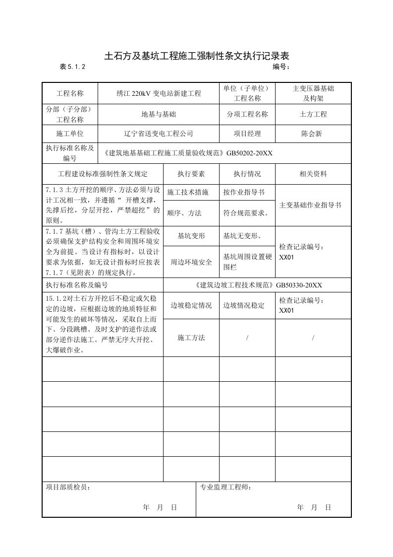 表格模板-02主变及构架工程强制性条文执行记录表