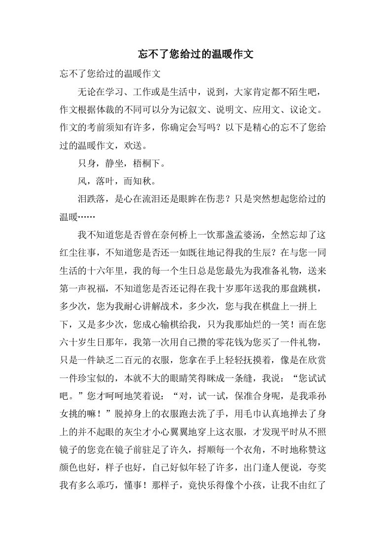 忘不了您给过的温暖作文