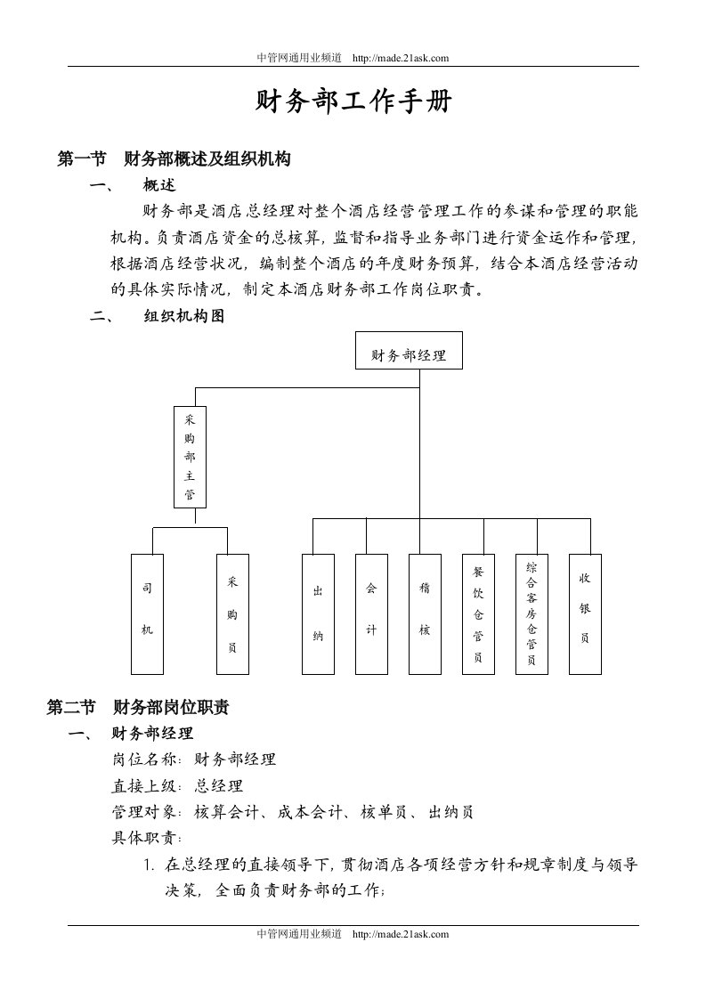 《某星级酒店财务部工作手册》(43页)-财务制度表格