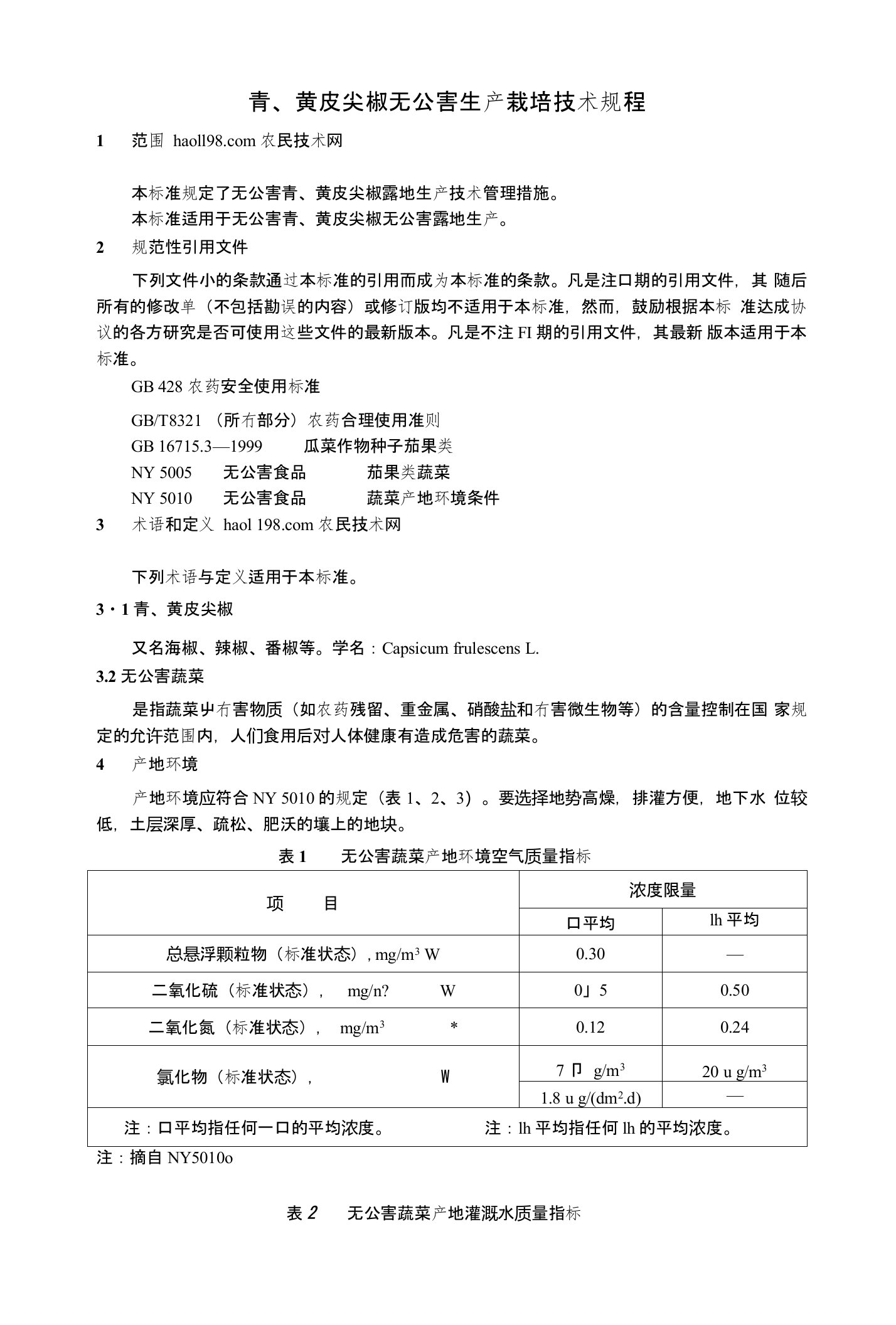 青、黄皮尖椒无公害生产栽培技术规程