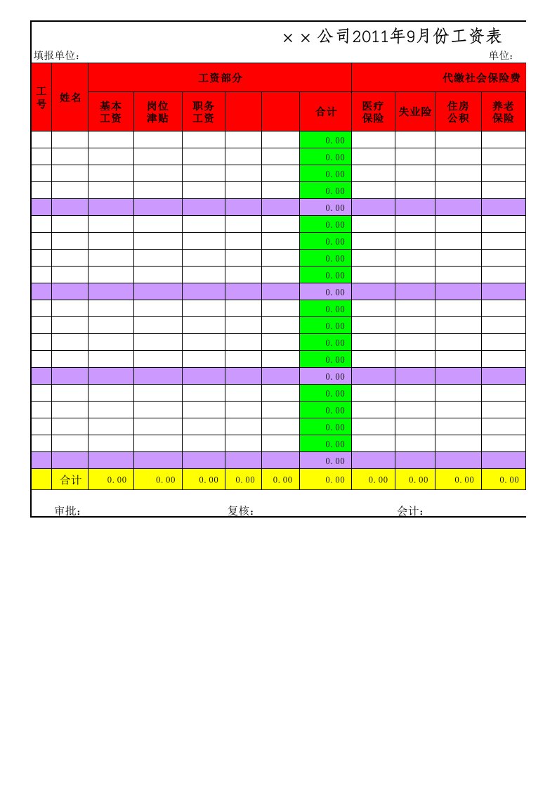 WPS表格模板