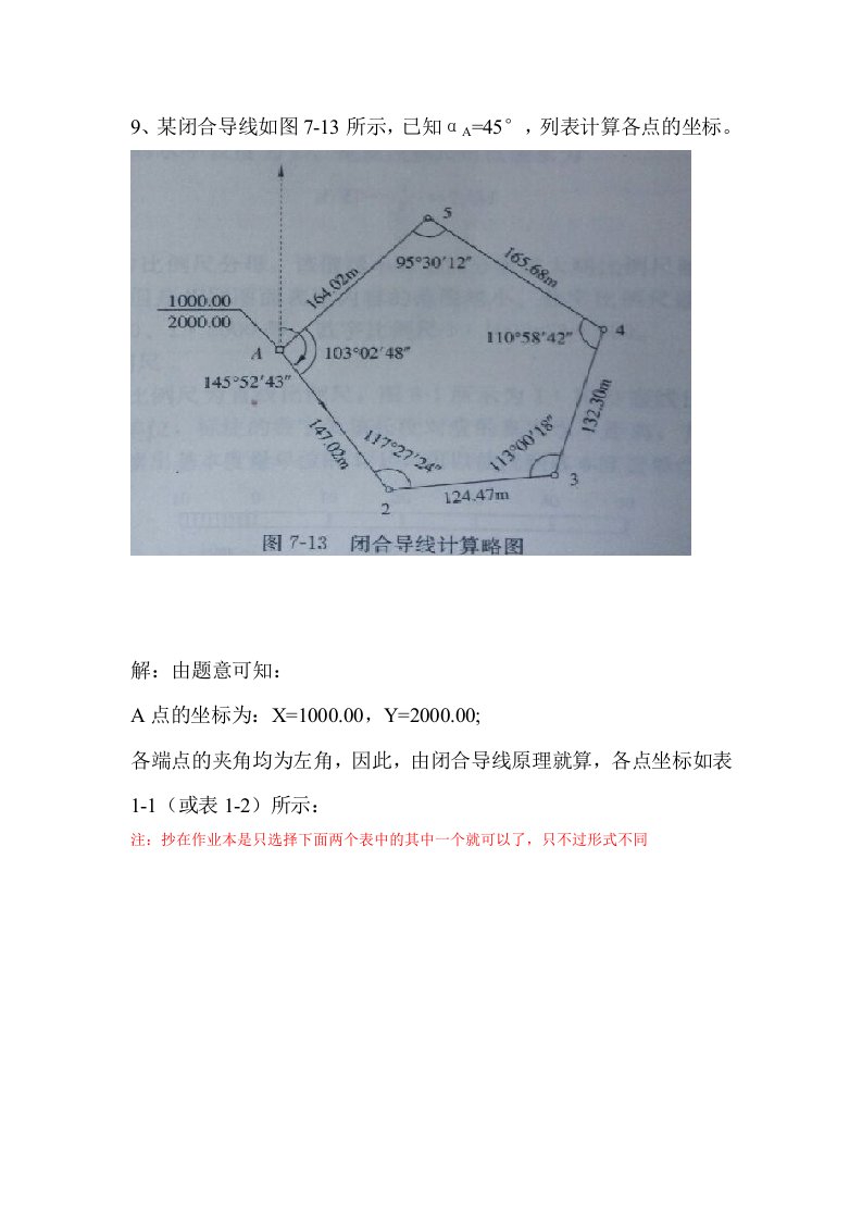 闭合导线坐标计算(计算表)