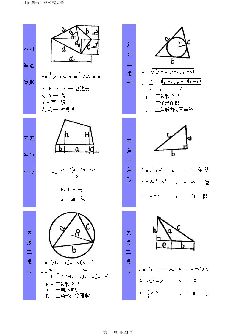 几何图形计算公式大全