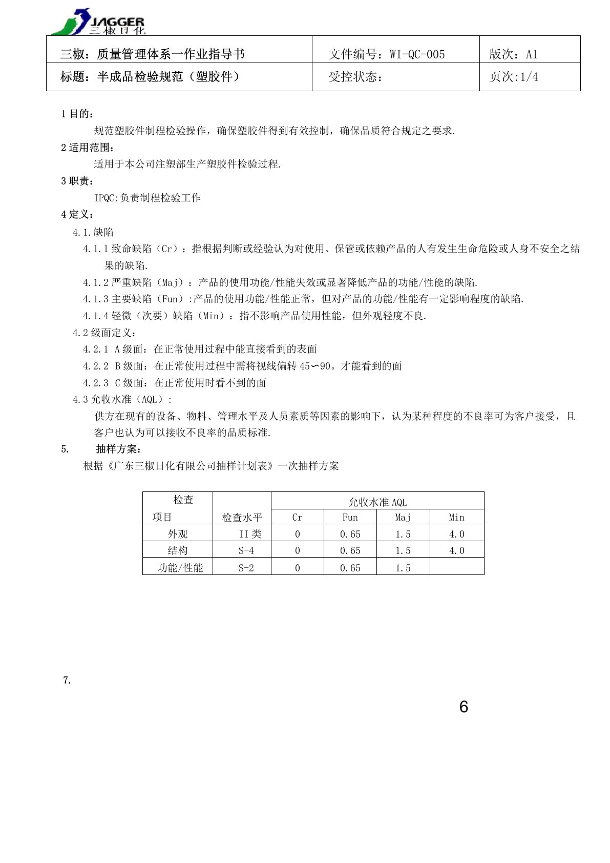 半成品检验规范注塑产品