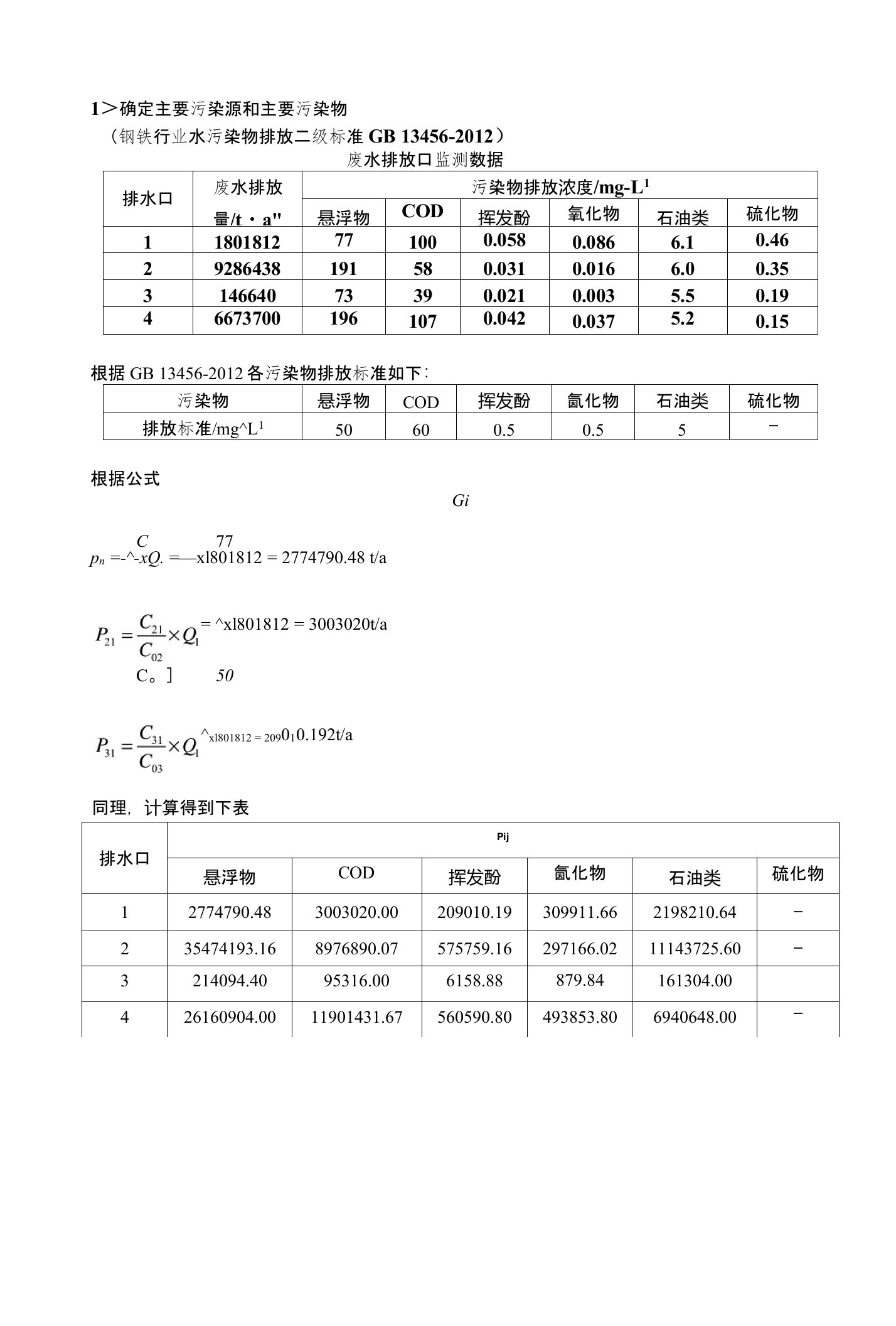 环境规划复习重点计算题