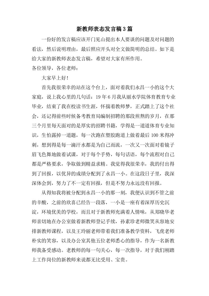 新教师表态发言稿3篇