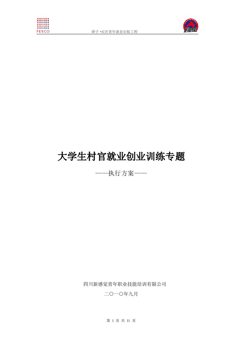 大学生村官就业创业培训执行方案