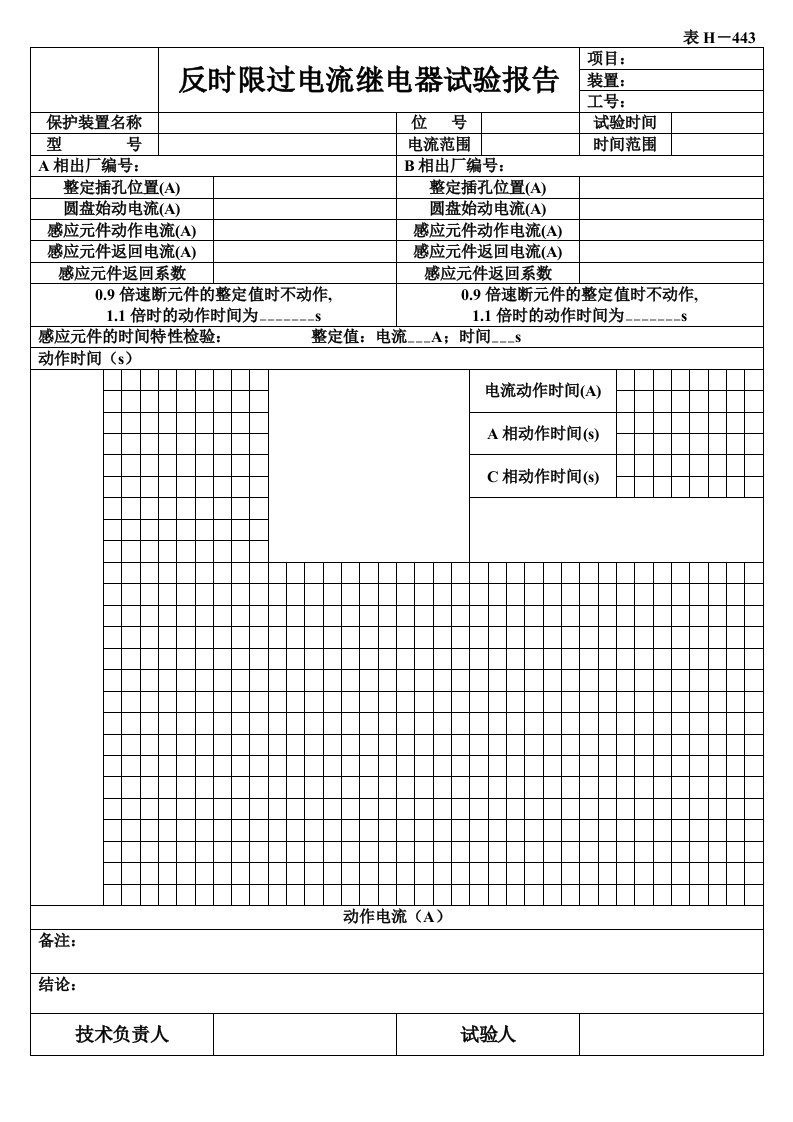 反时限过电流继电器试验报告