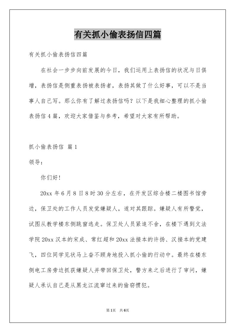 有关抓小偷表扬信四篇