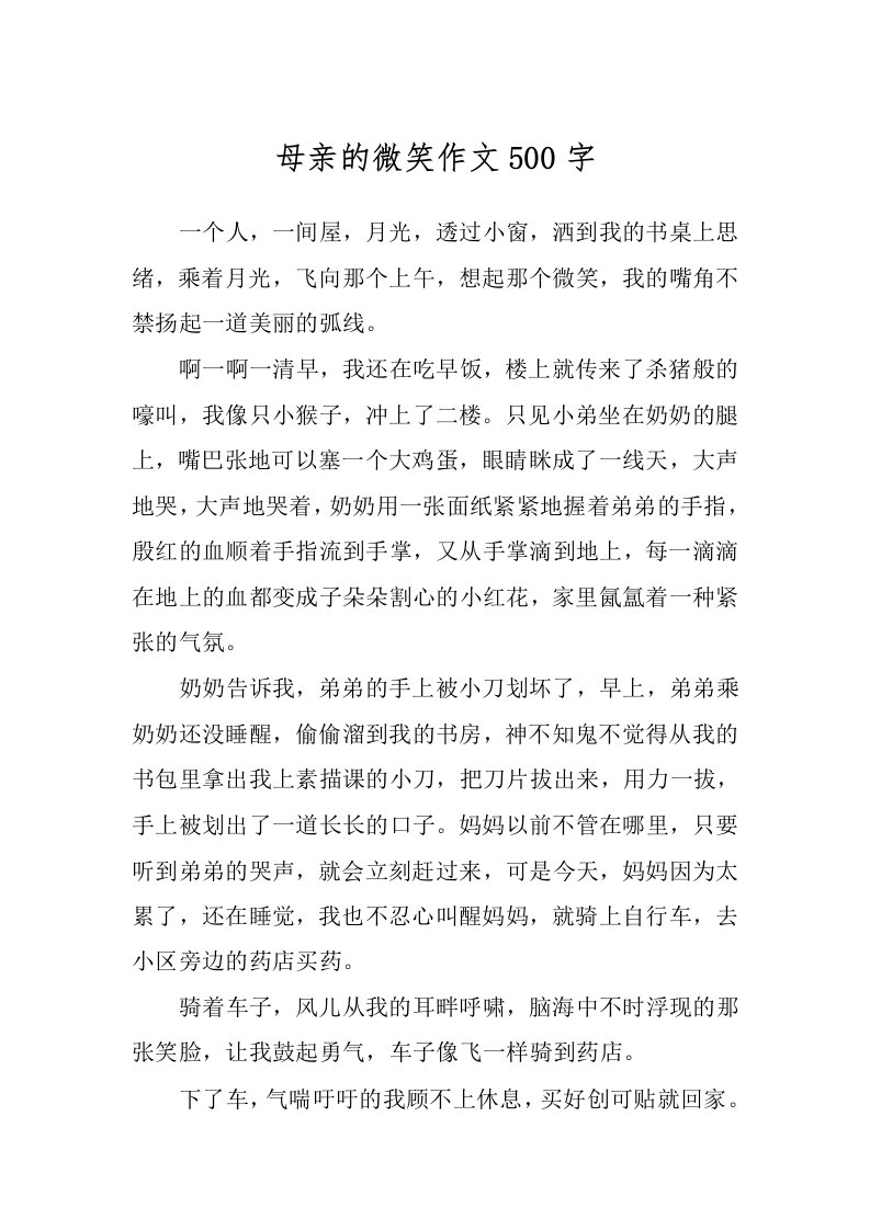 母亲的微笑作文500字