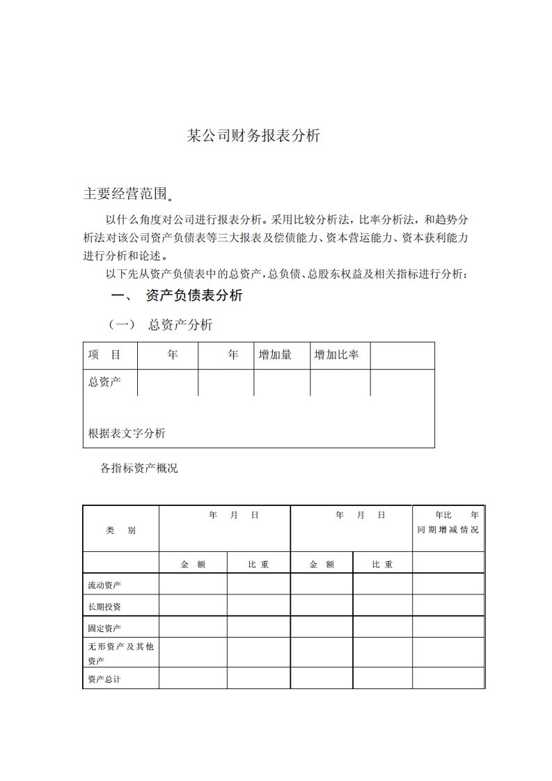 某公司财务报表分析模板