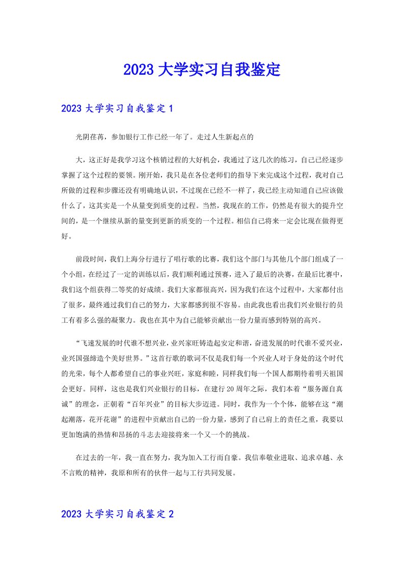 2023大学实习自我鉴定