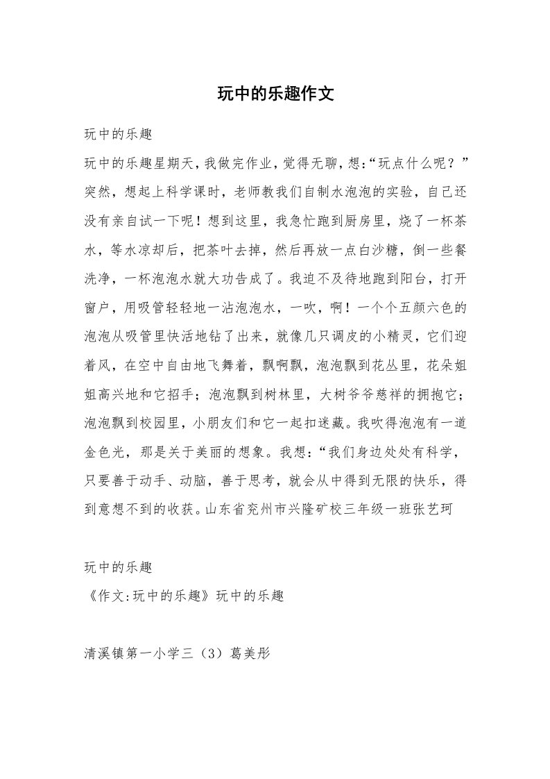 玩中的乐趣作文