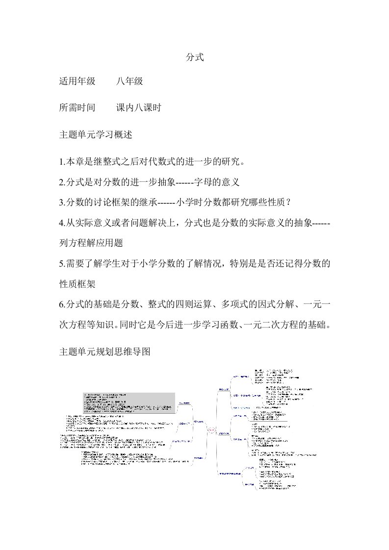 初中数学《分式》单元教学设计以及思维导图