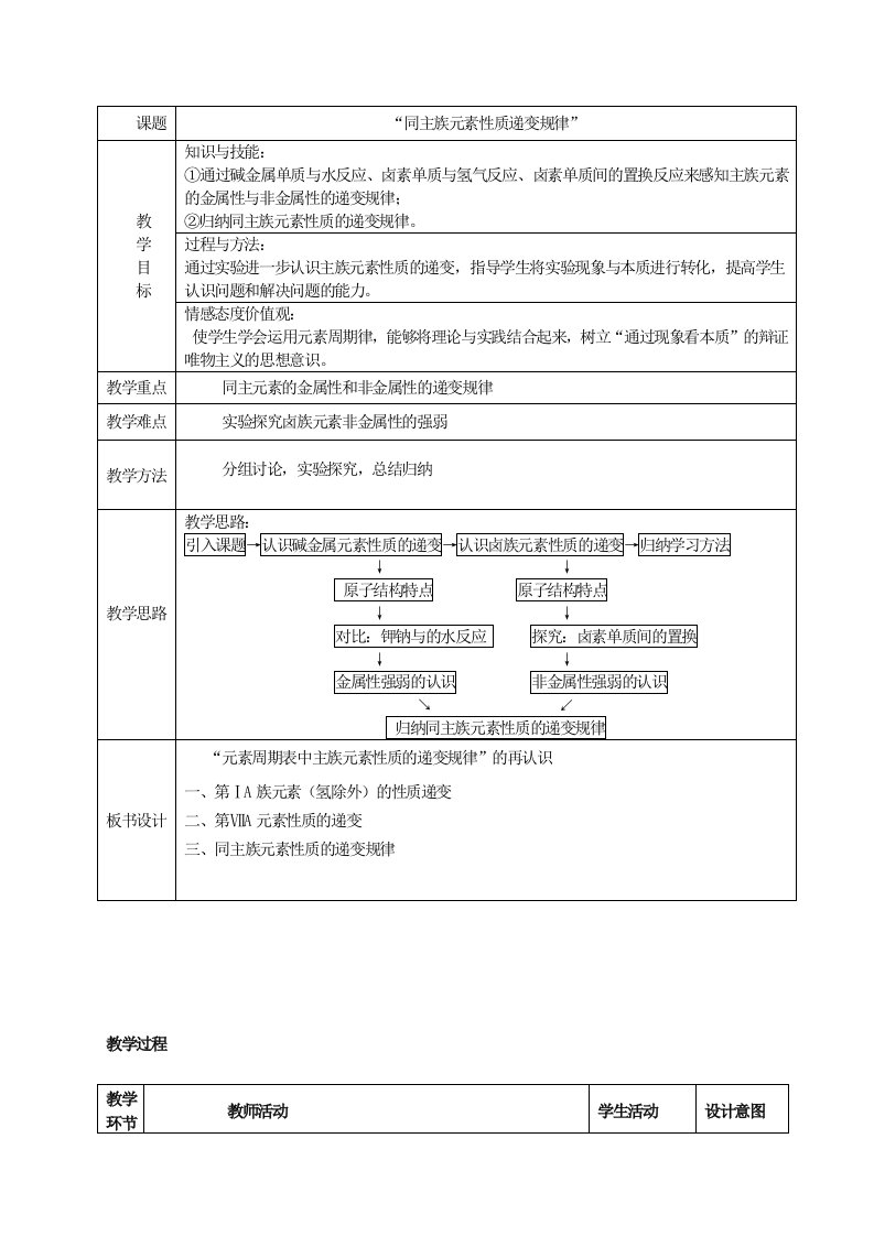 元素周期律和元素周期表教案