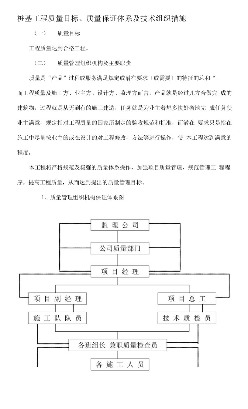 桩基工程质量目标、质量保证体系及技术组织措施