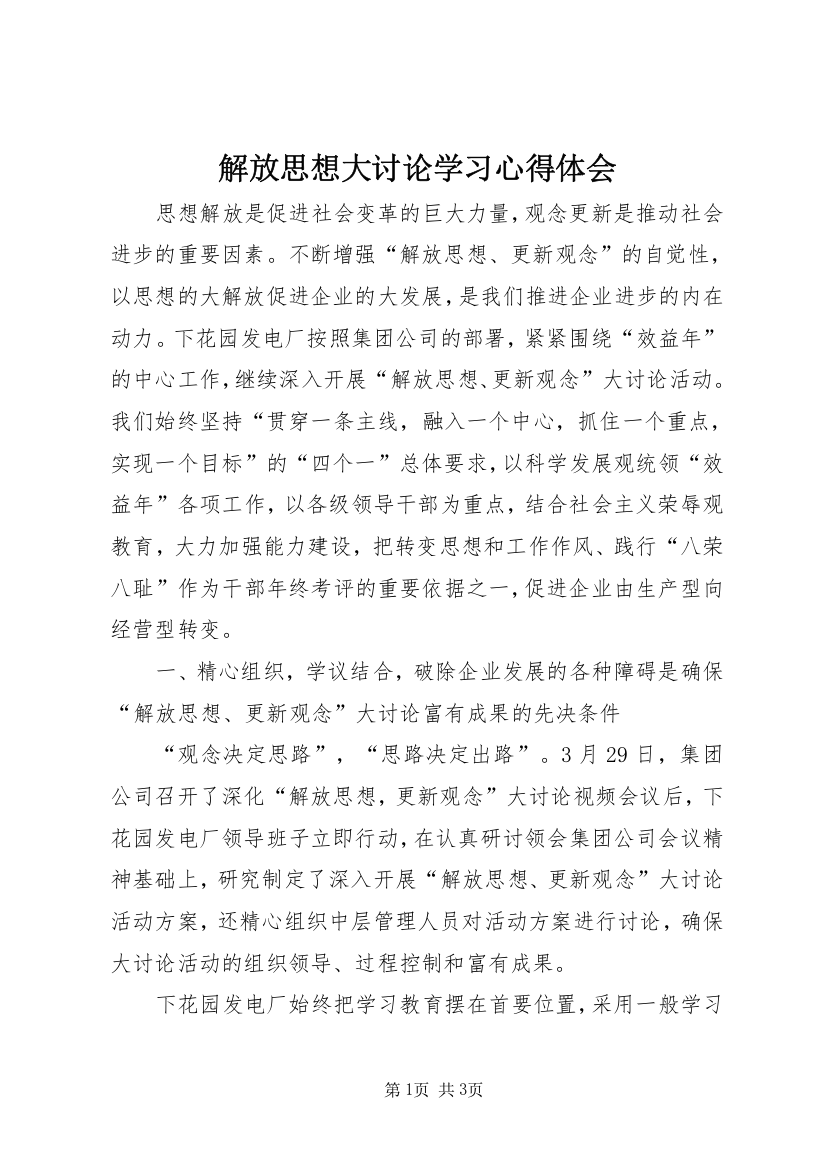 解放思想大讨论学习心得体会