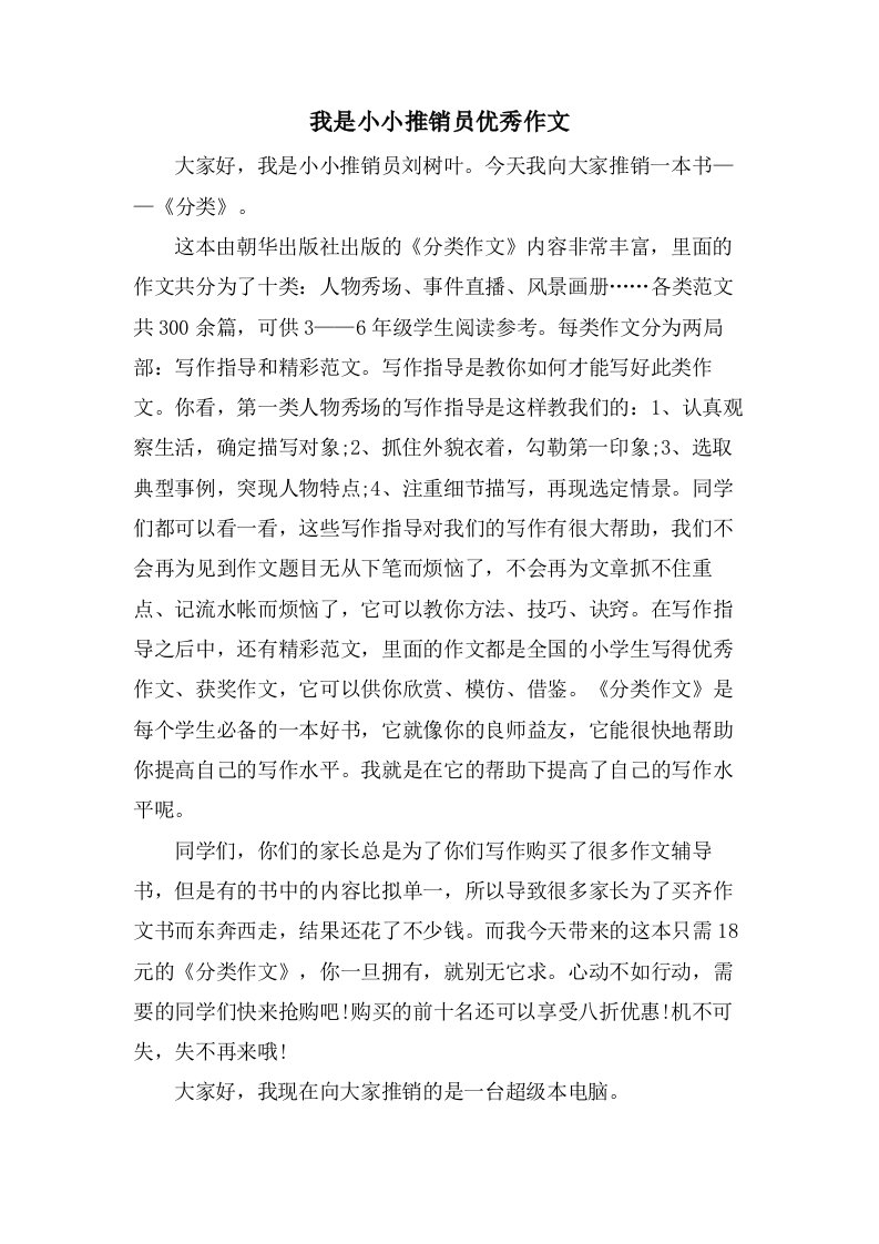 我是小小推销员作文