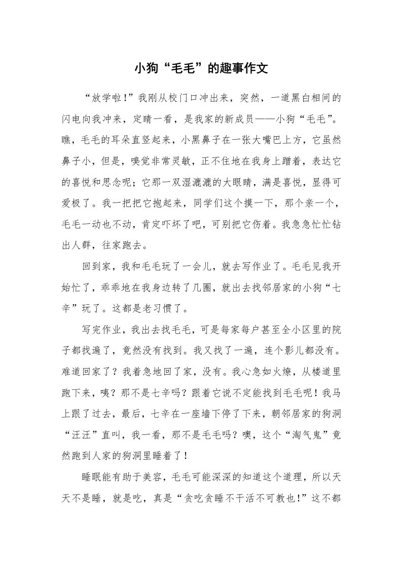 小狗“毛毛”的趣事作文