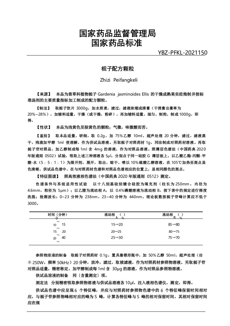 栀子配方颗粒第批中药配方颗粒国家药品标准