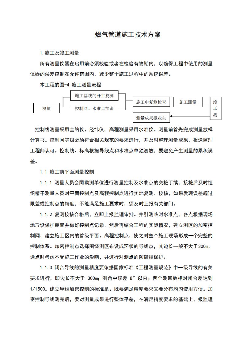 燃气管道施工技术方案、施工方法