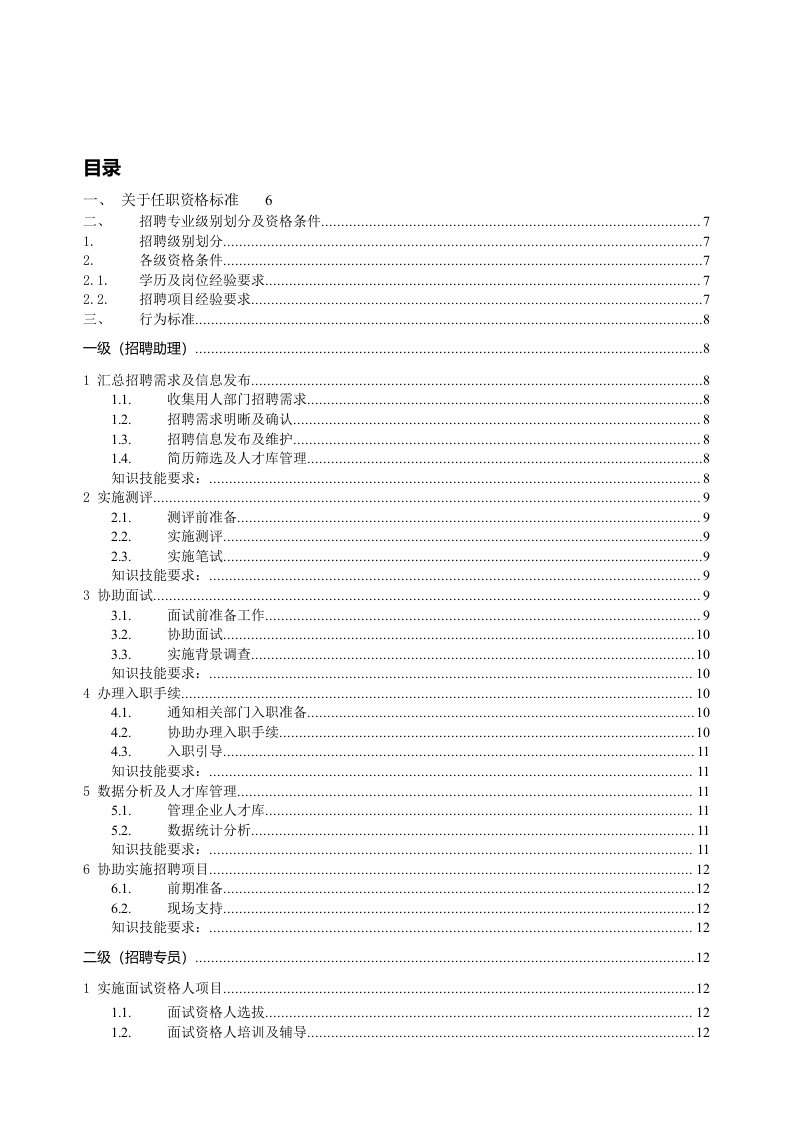 工程资料-招聘专业任职资格标准