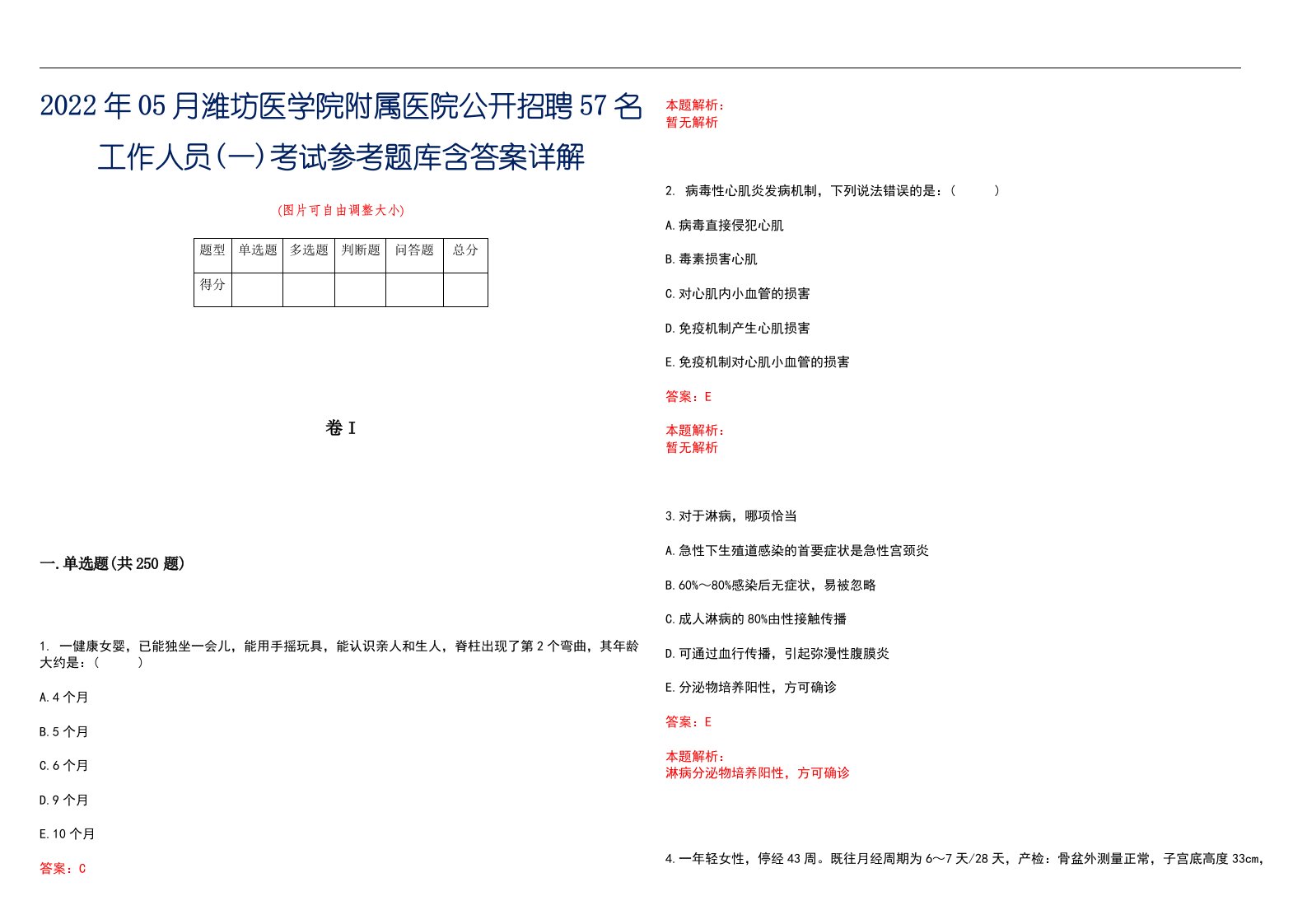 2022年05月潍坊医学院附属医院公开招聘57名工作人员(一)考试参考题库含答案详解