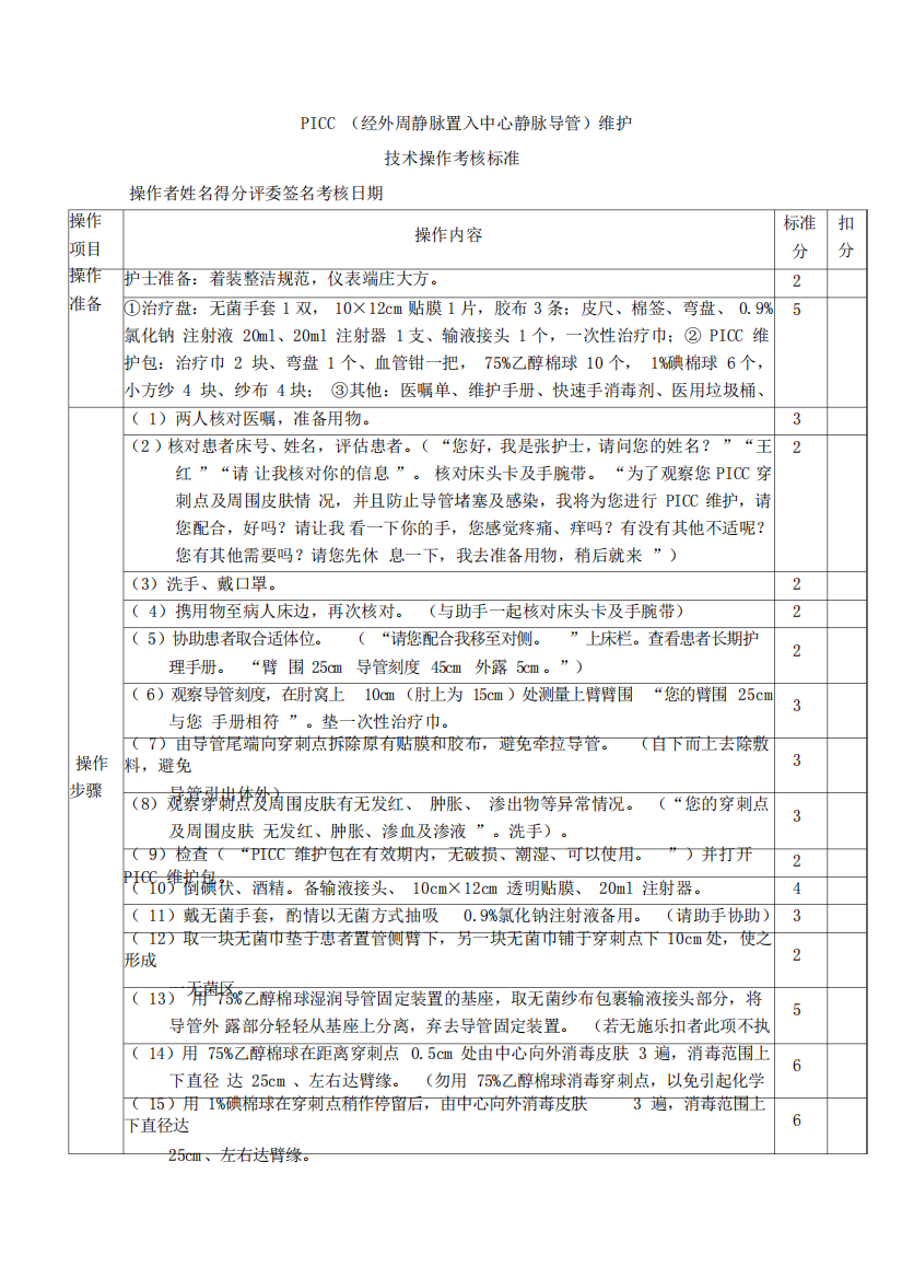 PICC维护操作标准规范