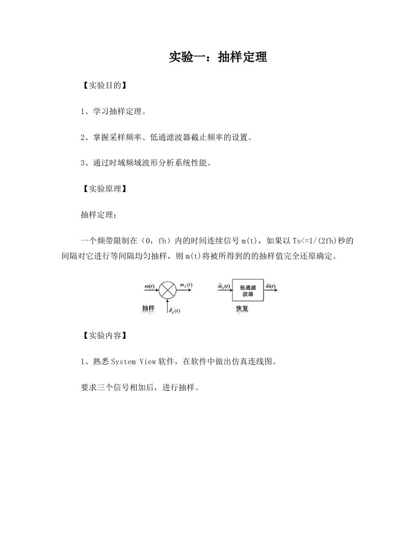 北邮通信原理软件实验报告--抽样定理