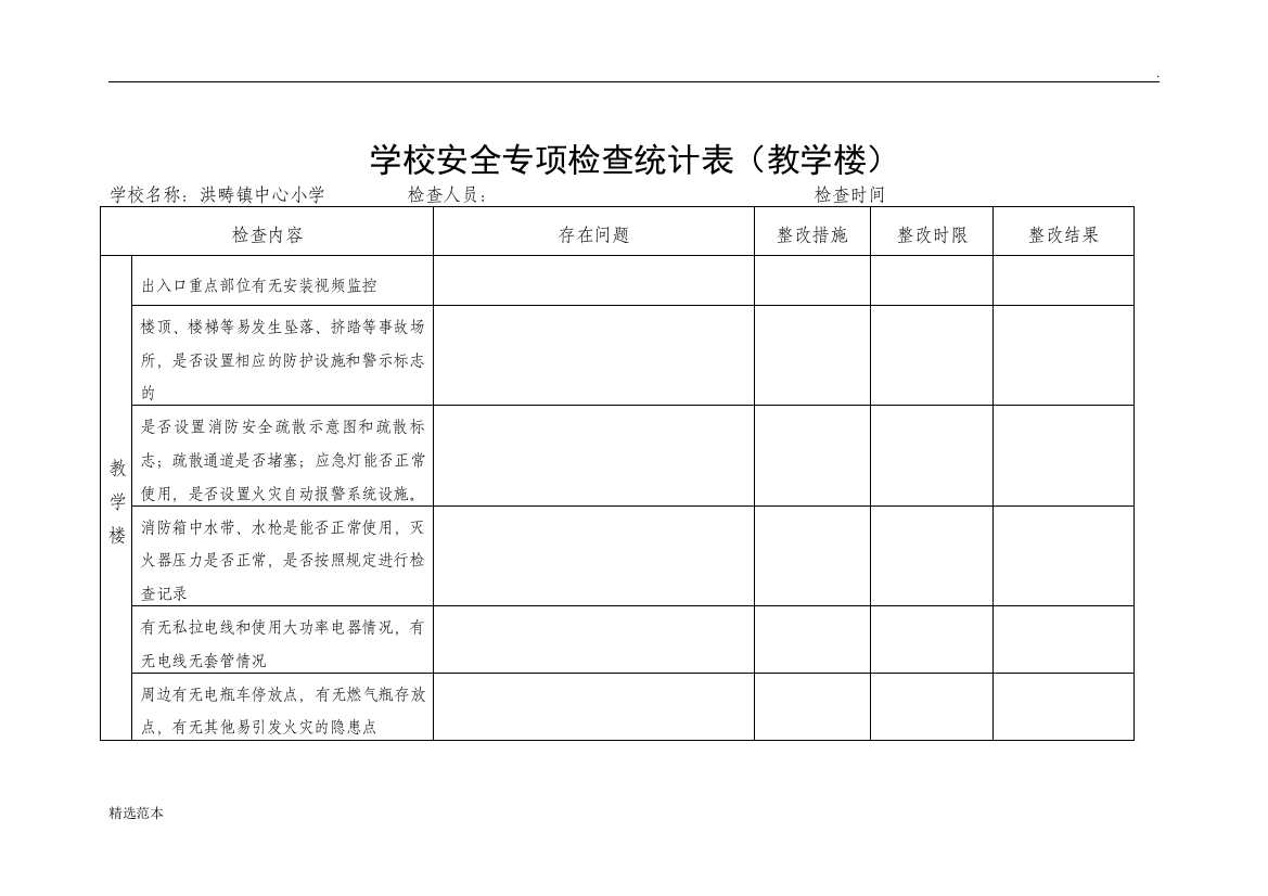 学校安全检查表最新版本