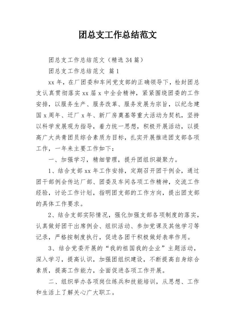 团总支工作总结范文