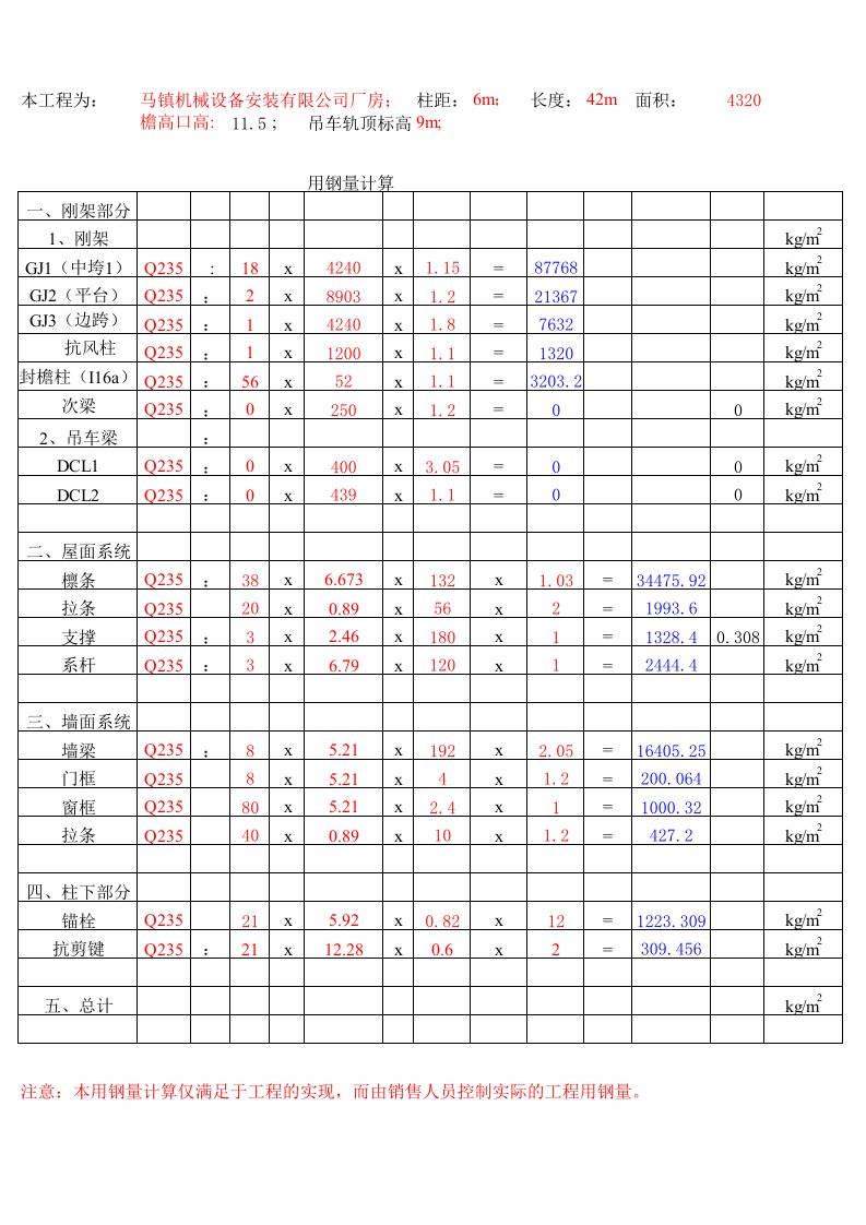 excel计算大全钢结构计算表格用钢量