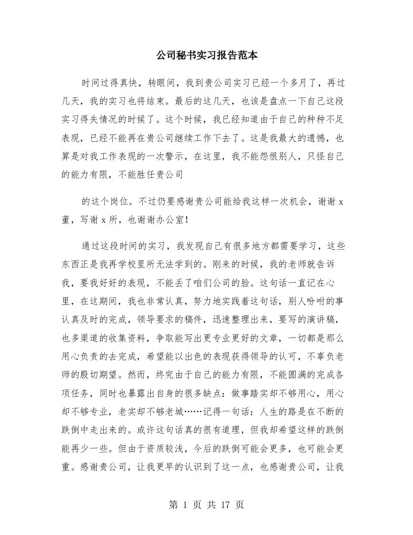 公司秘书实习报告范本