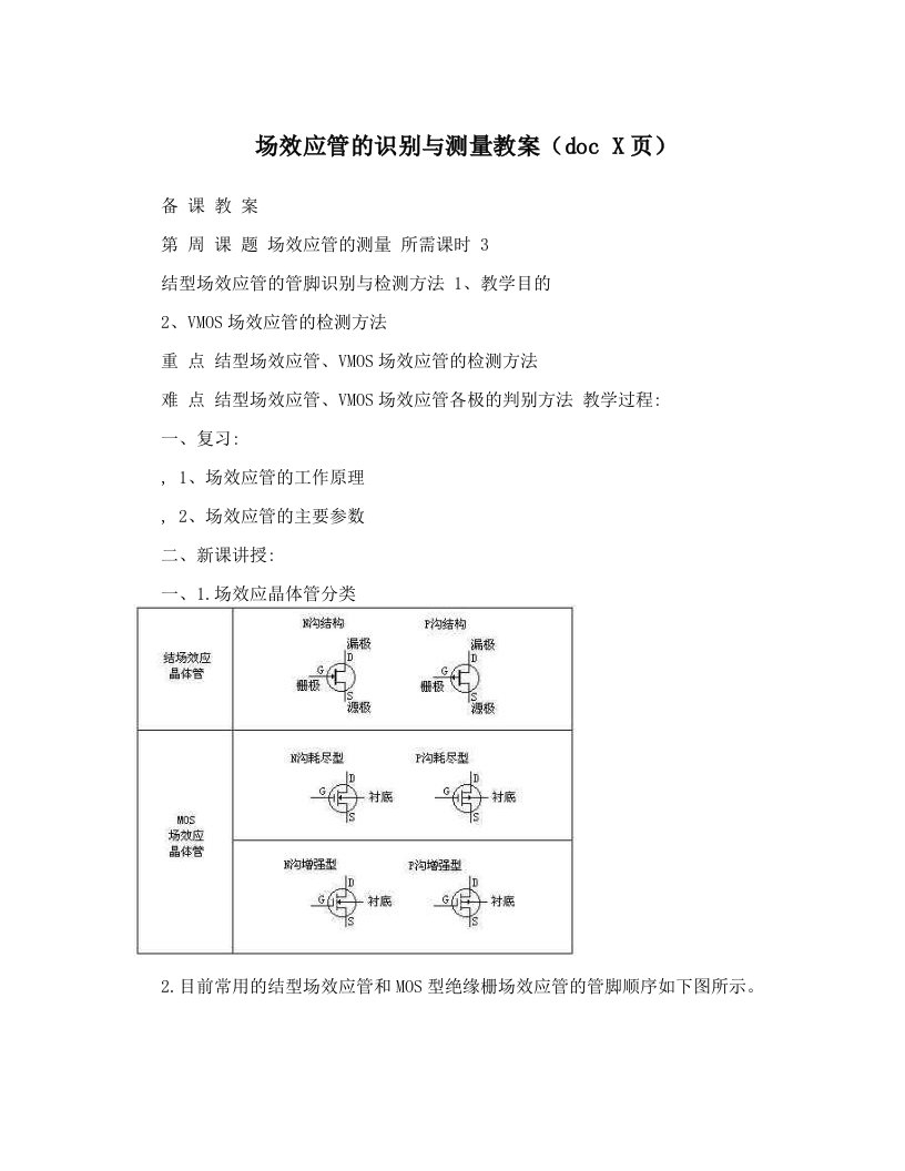 场效应管的识别与测量教案（doc+X页）