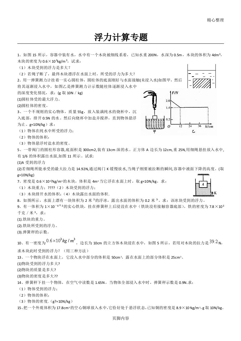 经典八年级物理浮力计算题(含答案)