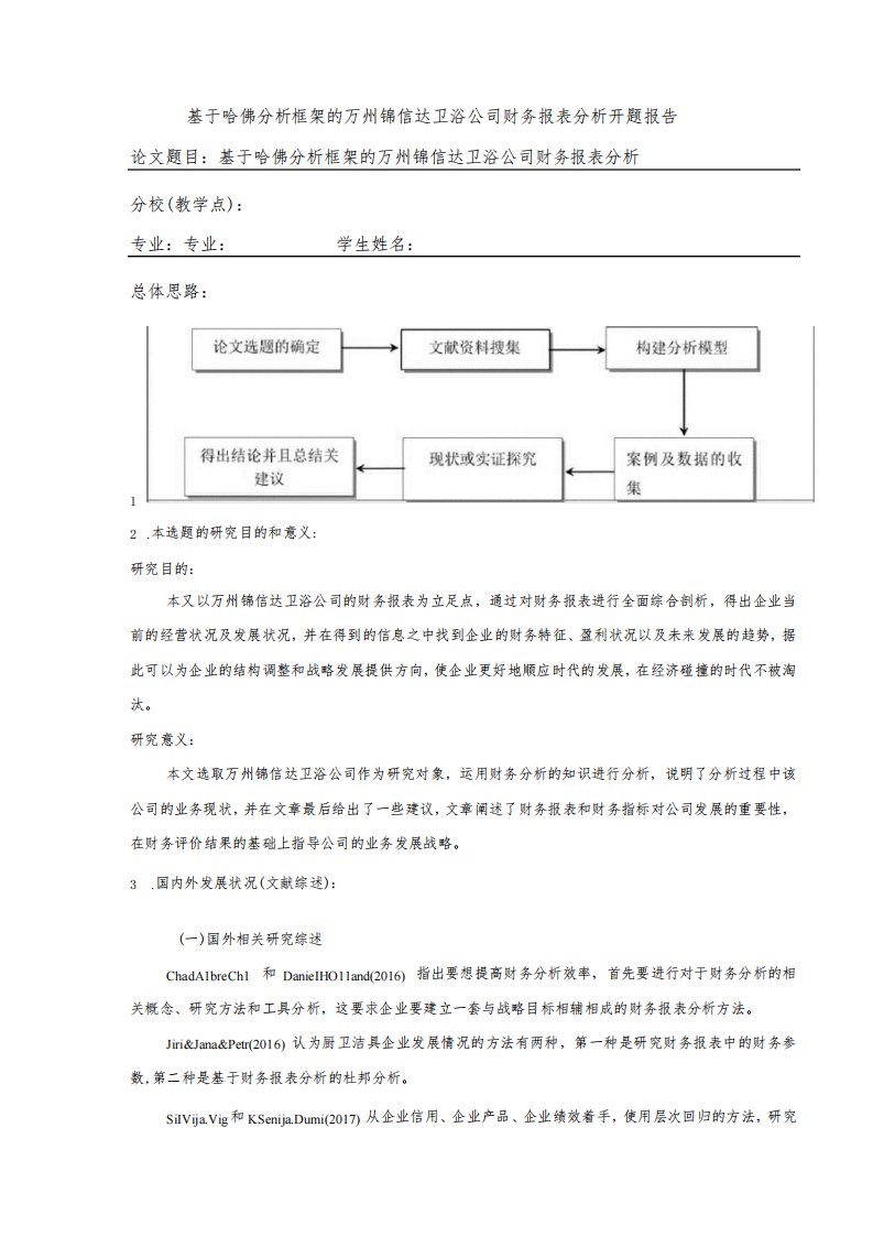 2023《基于哈佛分析框架的锦信达卫浴公司财务报表分析》开题报告文献综述