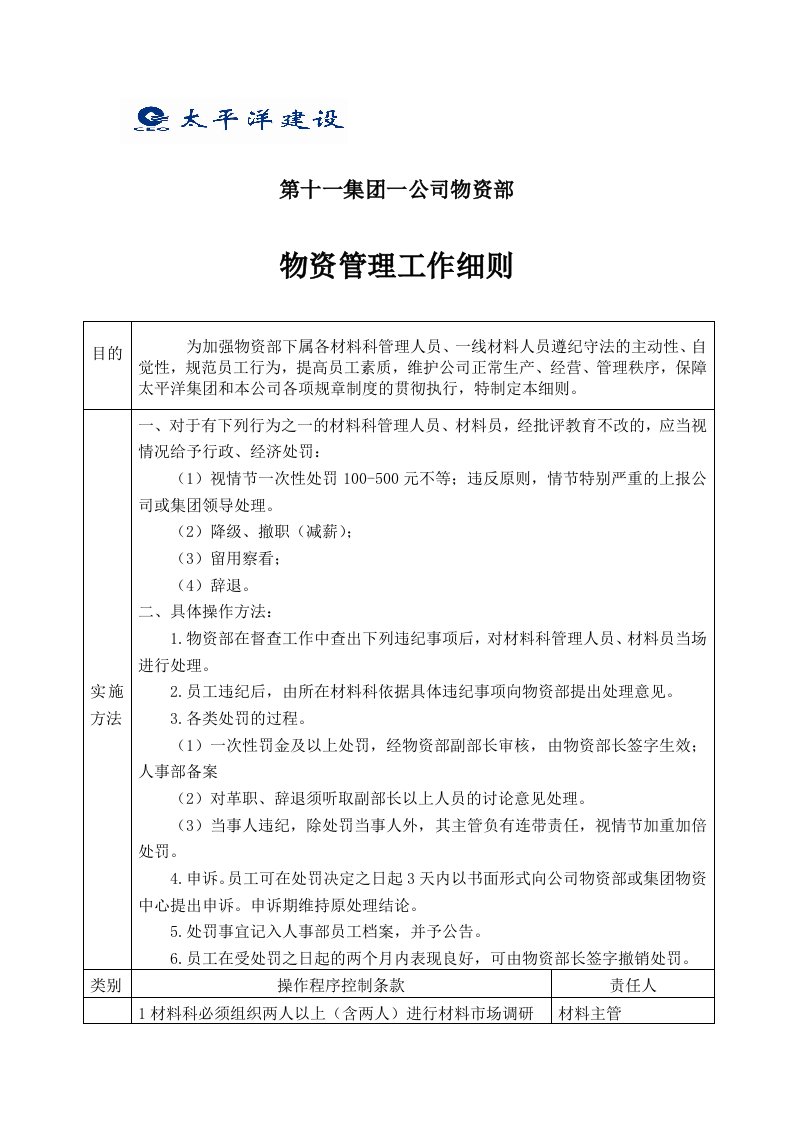 物资管理工作细则-太平洋建设邱运河